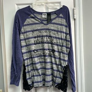 Harley Davidson Purple/Gray Striped Size XL Long Sleeve Top